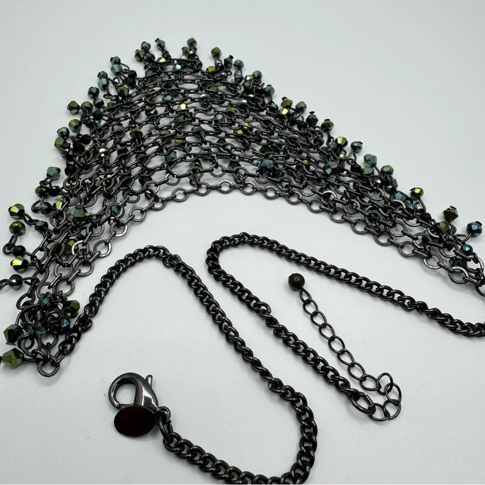 Express Black Chain Crystal Fringe Bib Statement Necklace